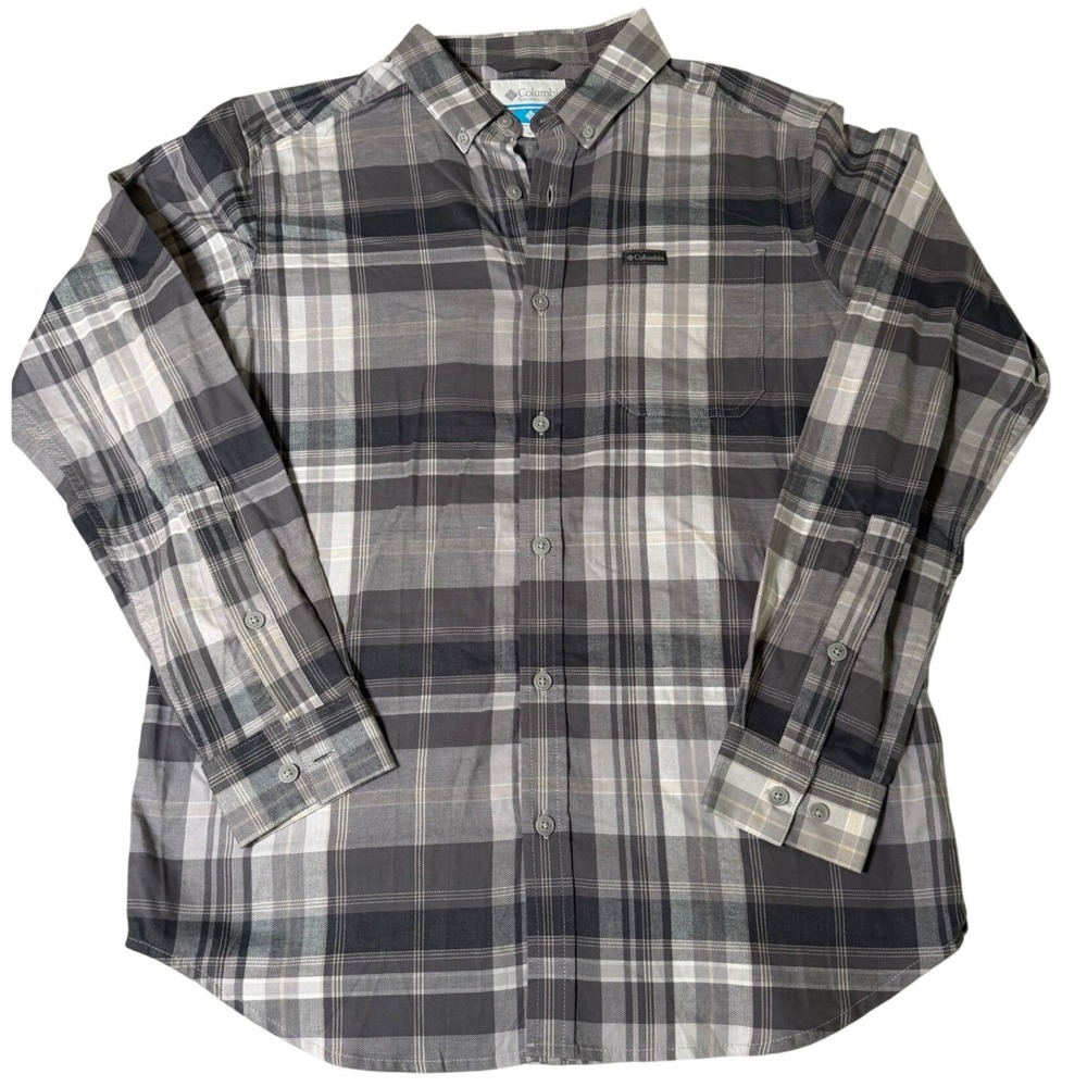 Columbia‎ Mens Grey Plaid Long Sleeve Button Down Shirt AM7968 Medium
